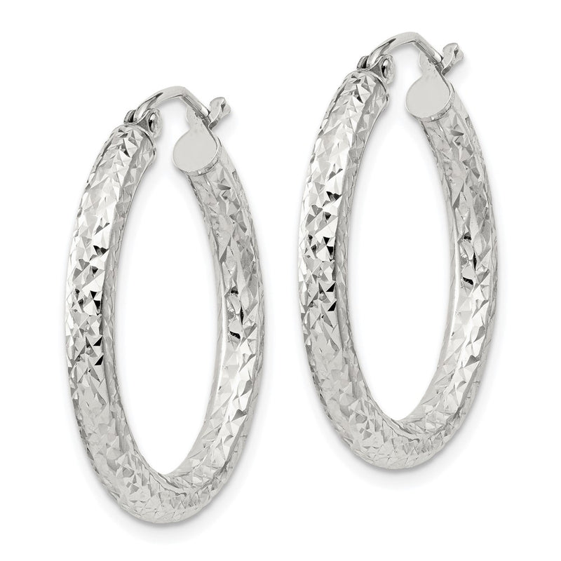 Sterling Silver D/c 3x25mm Hoop Earrings