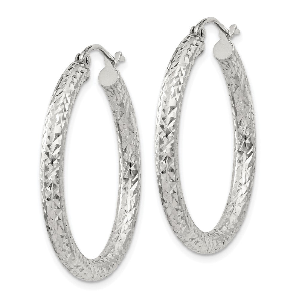 Sterling Silver D/c 3x30mm Hoop Earrings