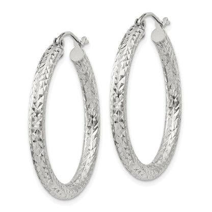 Sterling Silver D/c 3x30mm Hoop Earrings
