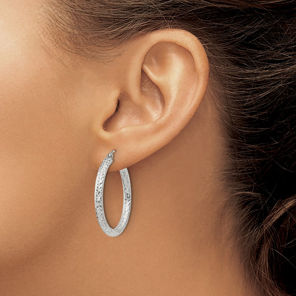 Sterling Silver D/c 3x30mm Hoop Earrings