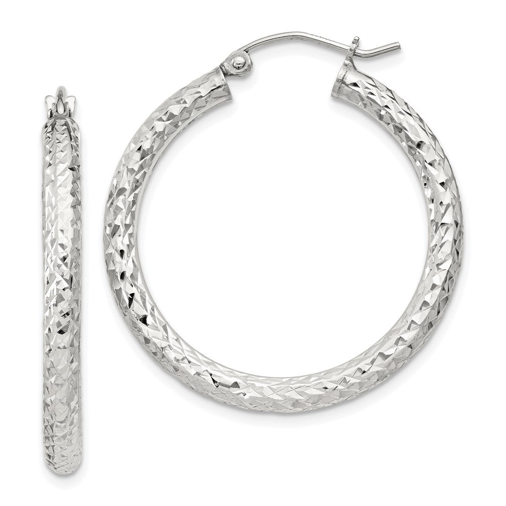 Sterling Silver D/c 3x30mm Hoop Earrings