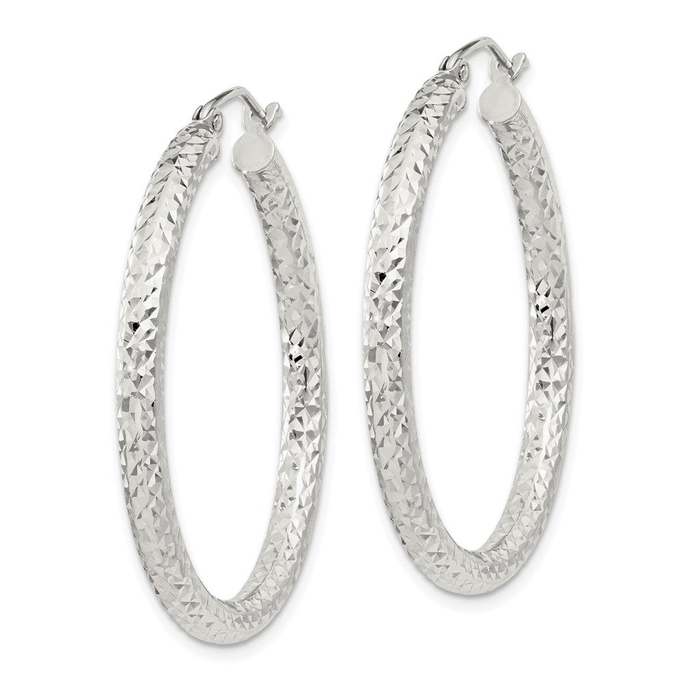 Sterling Silver D/c 3x35mm Hoop Earrings