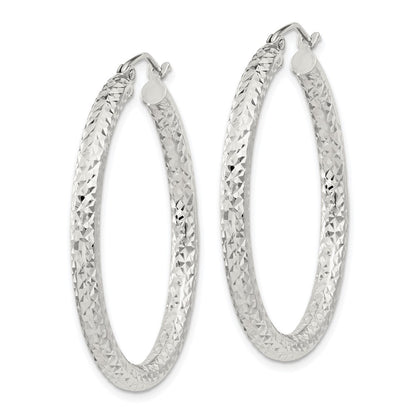 Sterling Silver D/c 3x35mm Hoop Earrings