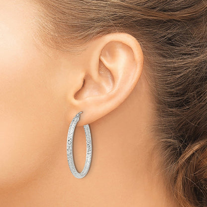 Sterling Silver D/c 3x35mm Hoop Earrings