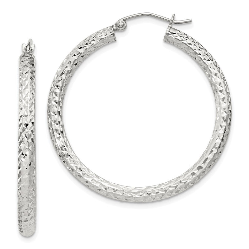 Sterling Silver D/c 3x35mm Hoop Earrings