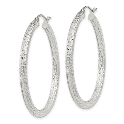 Sterling Silver D/c 3x40mm Hoop Earrings