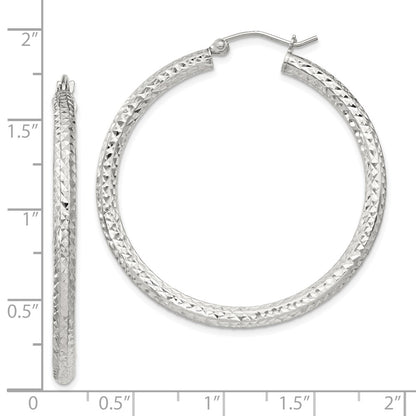 Sterling Silver D/c 3x40mm Hoop Earrings
