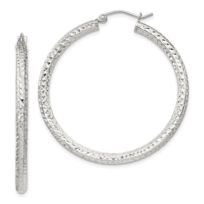 Sterling Silver D/c 3x40mm Hoop Earrings