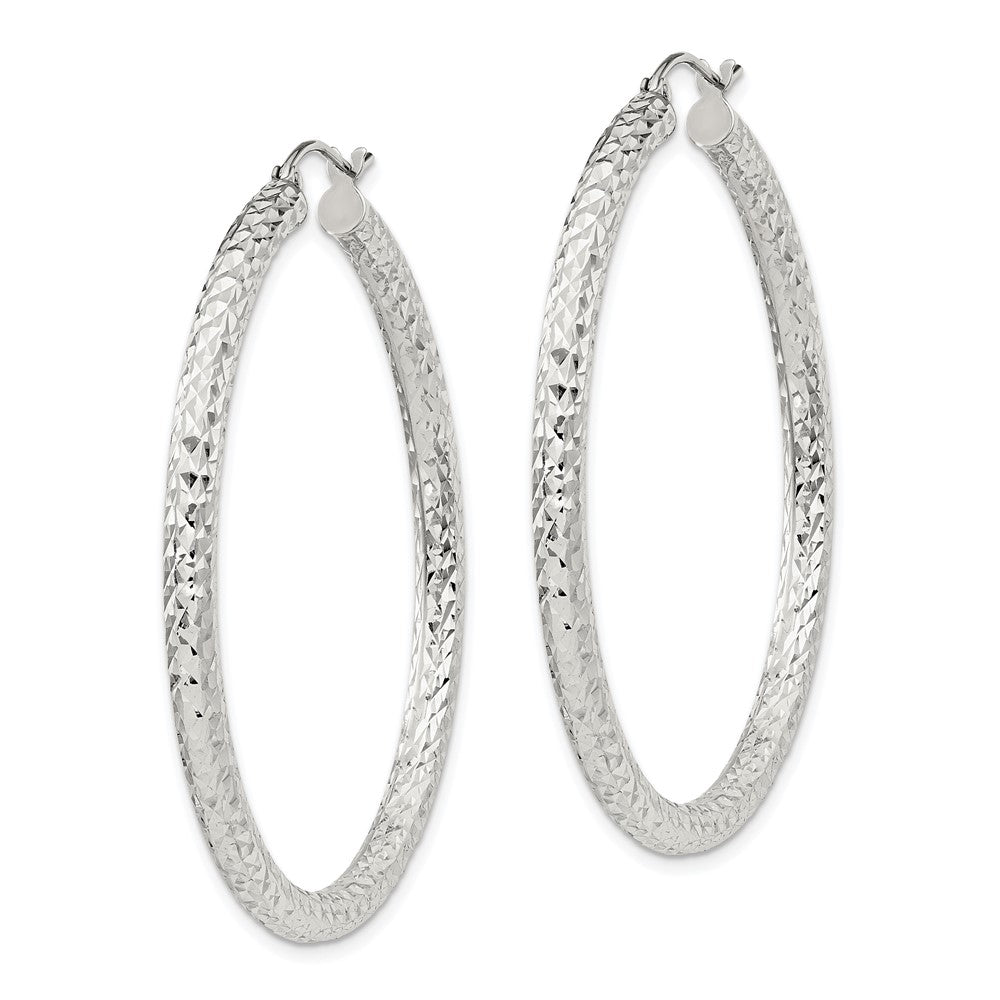 Sterling Silver D/c 3x45mm Hoop Earrings