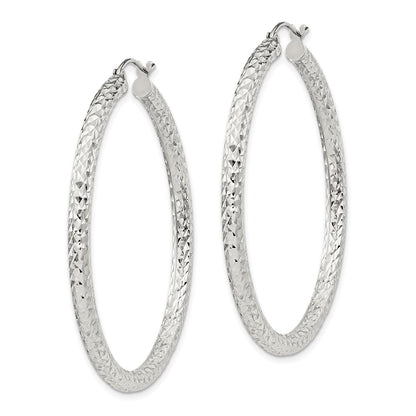 Sterling Silver D/c 3x45mm Hoop Earrings