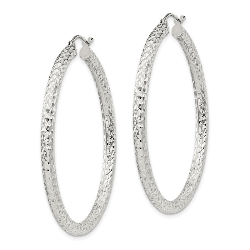 Sterling Silver D/c 3x45mm Hoop Earrings