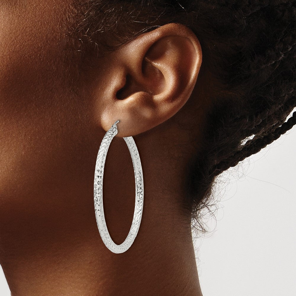 Sterling Silver D/c 3x45mm Hoop Earrings