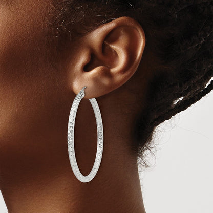 Sterling Silver D/c 3x45mm Hoop Earrings