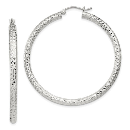 Sterling Silver D/c 3x45mm Hoop Earrings