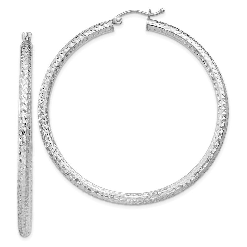Sterling Silver Rhodium-Plated D/C 3X50mm Hoop Earrings