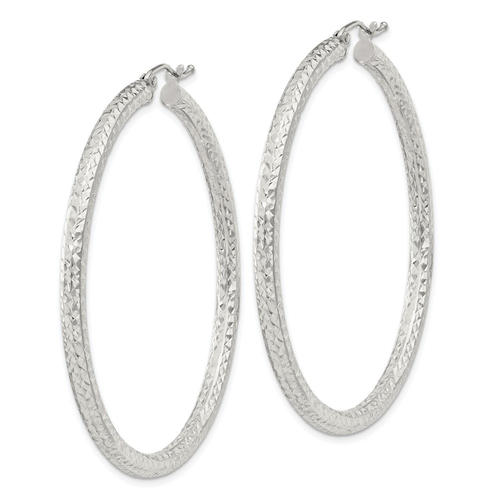 Sterling Silver D/c 3x50mm Hoop Earrings