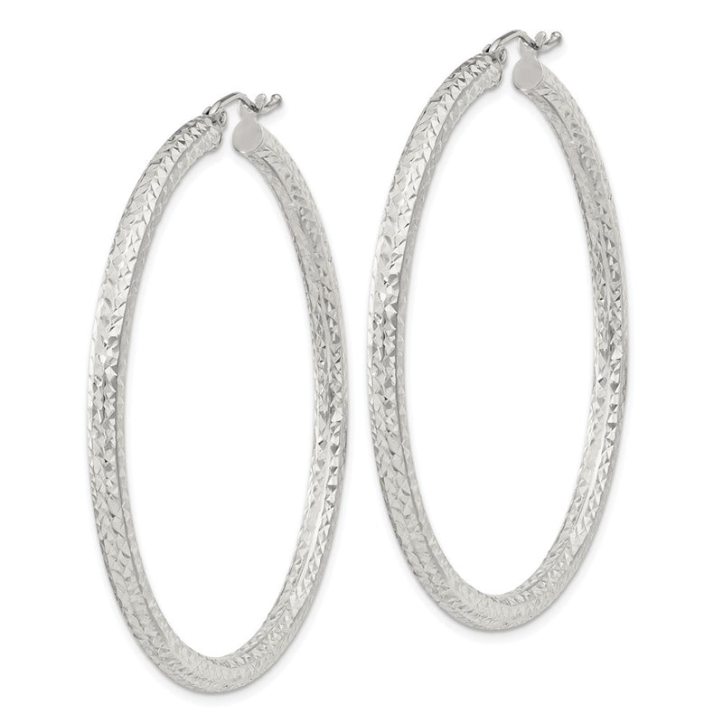 Sterling Silver D/c 3x50mm Hoop Earrings