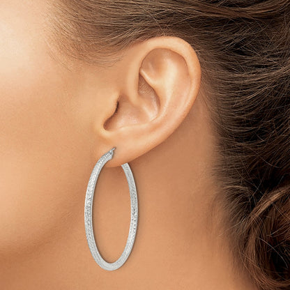 Sterling Silver D/c 3x50mm Hoop Earrings
