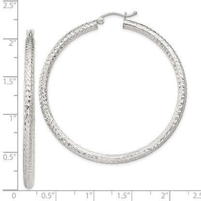 Sterling Silver D/c 3x50mm Hoop Earrings