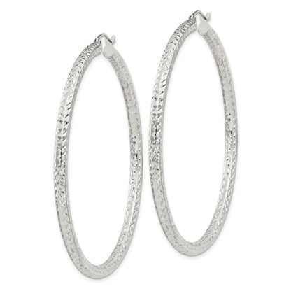 Sterling Silver D/c 3x55mm Hoop Earrings