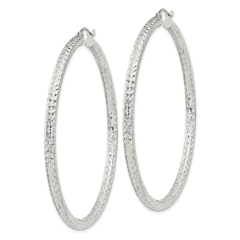 Sterling Silver D/c 3x55mm Hoop Earrings