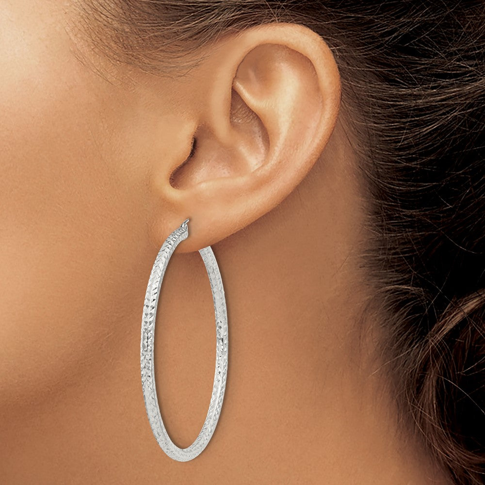 Sterling Silver D/c 3x55mm Hoop Earrings