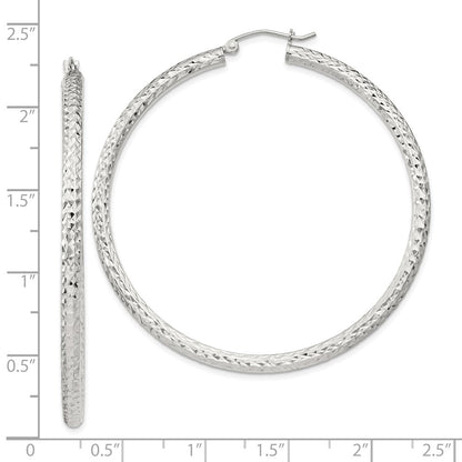 Sterling Silver D/c 3x55mm Hoop Earrings