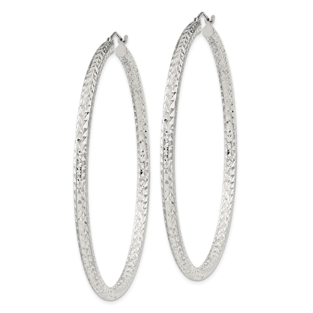 Sterling Silver D/c 3x60mm Hoop Earrings