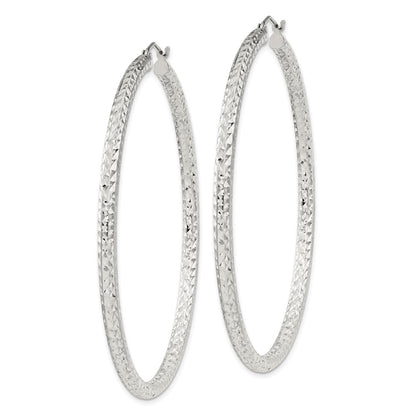 Sterling Silver D/c 3x60mm Hoop Earrings