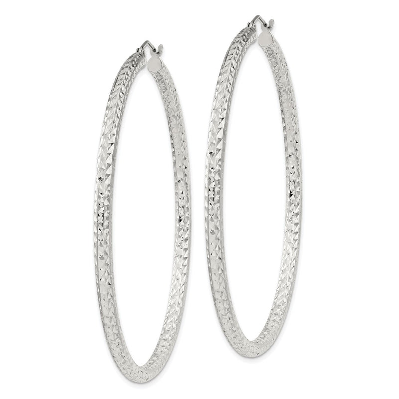 Sterling Silver D/c 3x60mm Hoop Earrings