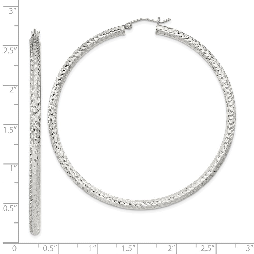 Sterling Silver D/c 3x60mm Hoop Earrings