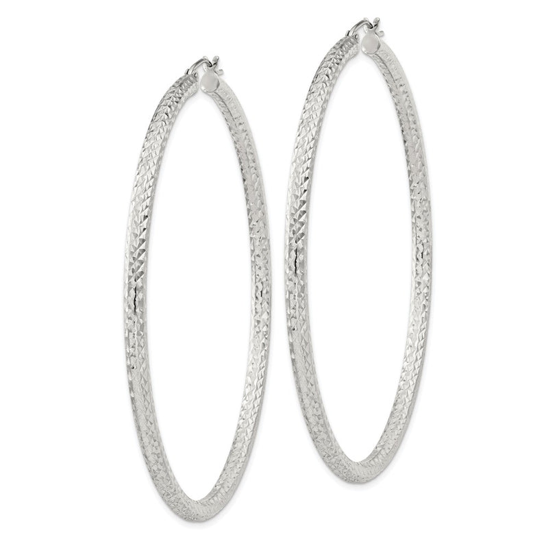Sterling Silver D/c 3x65mm Hoop Earrings