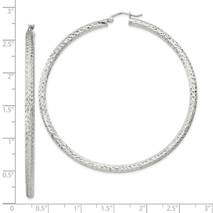 Sterling Silver D/c 3x65mm Hoop Earrings