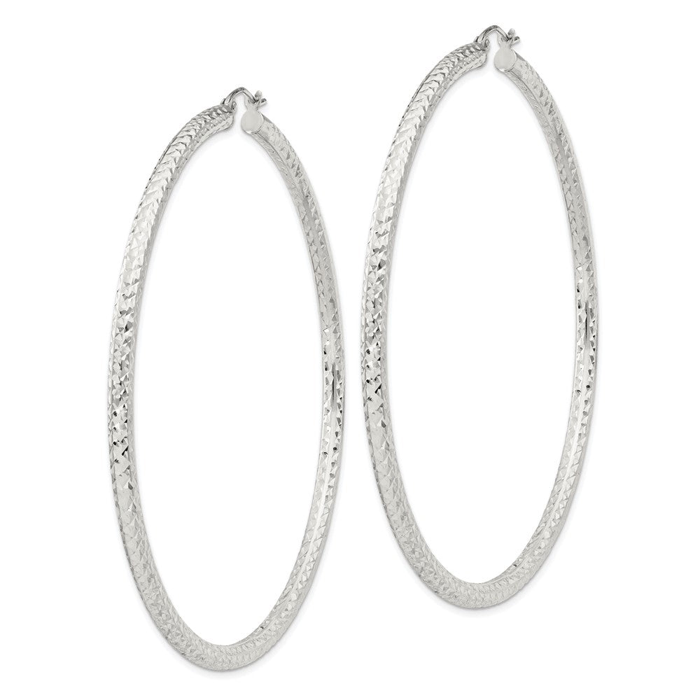 Sterling Silver D/c 3x70mm Hoop Earrings