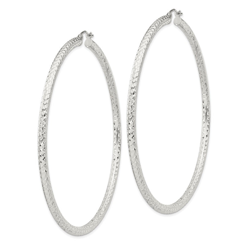 Sterling Silver D/c 3x70mm Hoop Earrings