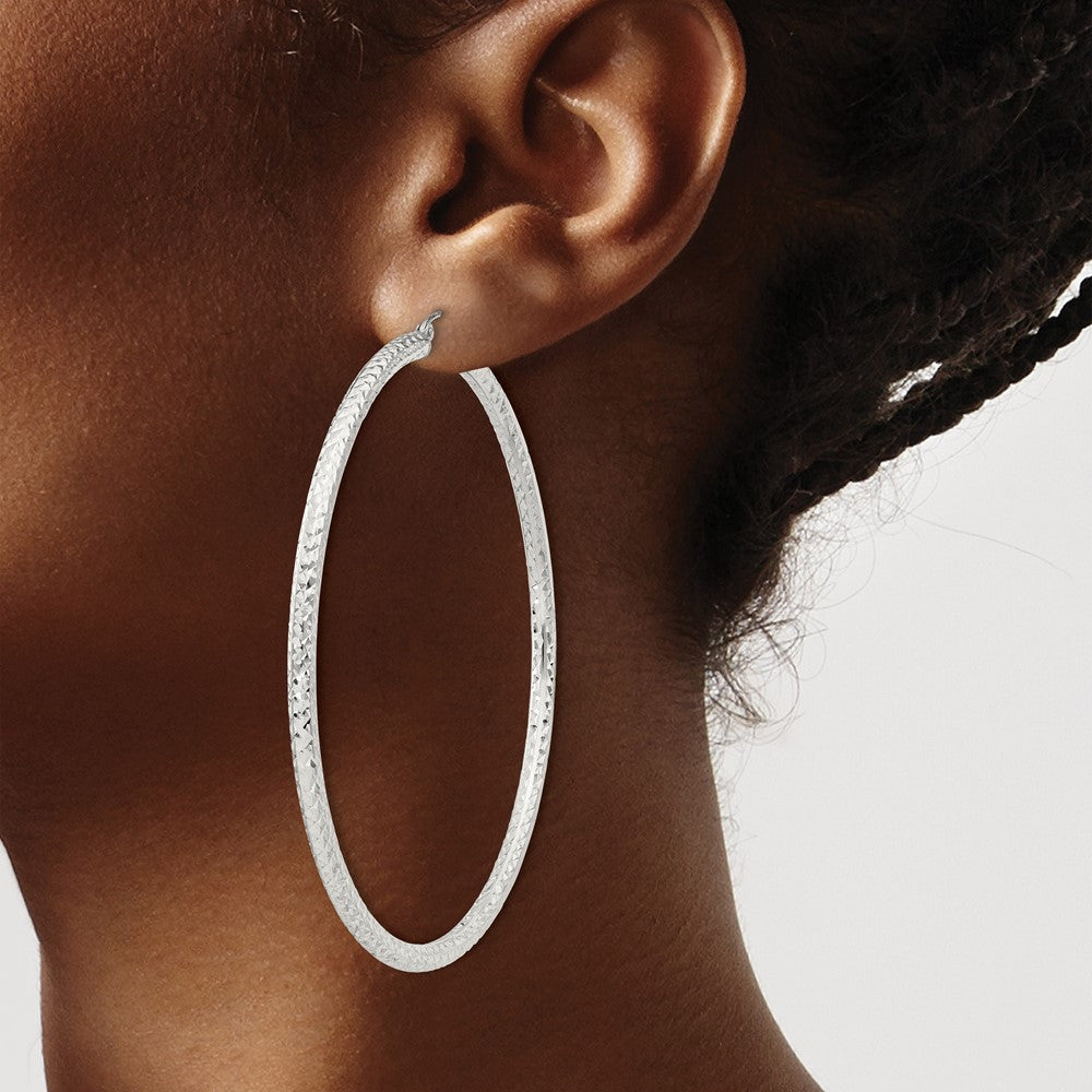 Sterling Silver D/c 3x70mm Hoop Earrings