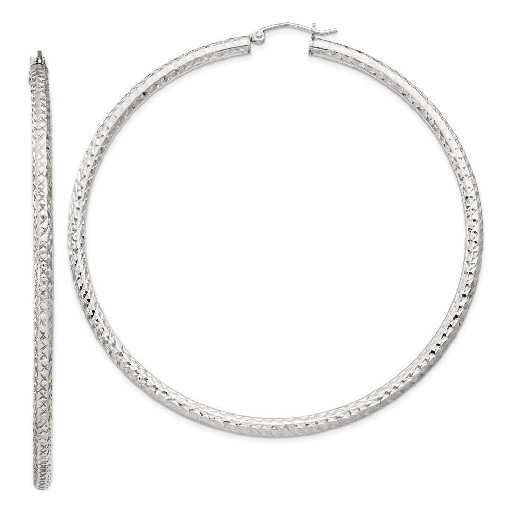 Sterling Silver D/c 3x70mm Hoop Earrings