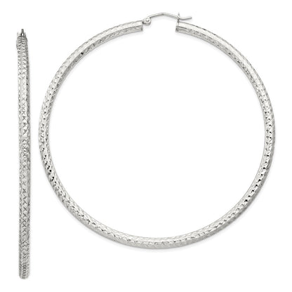 Sterling Silver D/c 3x70mm Hoop Earrings