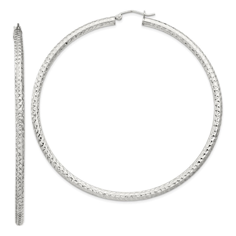 Sterling Silver D/c 3x70mm Hoop Earrings