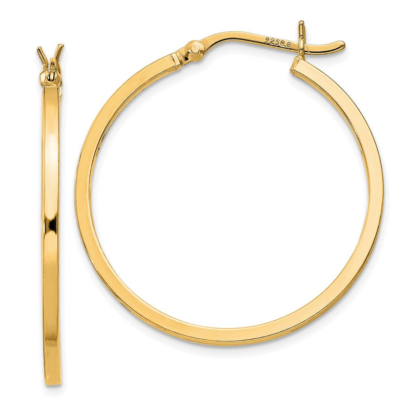 Sterling Silver Flash Gold-Plated 1.5x30mm Hoop Earrings