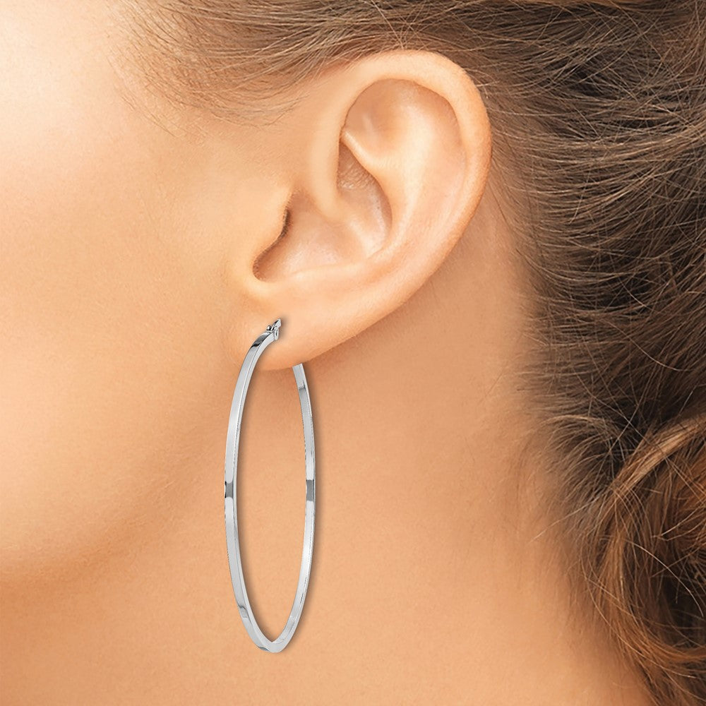 Sterling Silver Rhodium-Plated 1.5X50mm Hoop Earrings