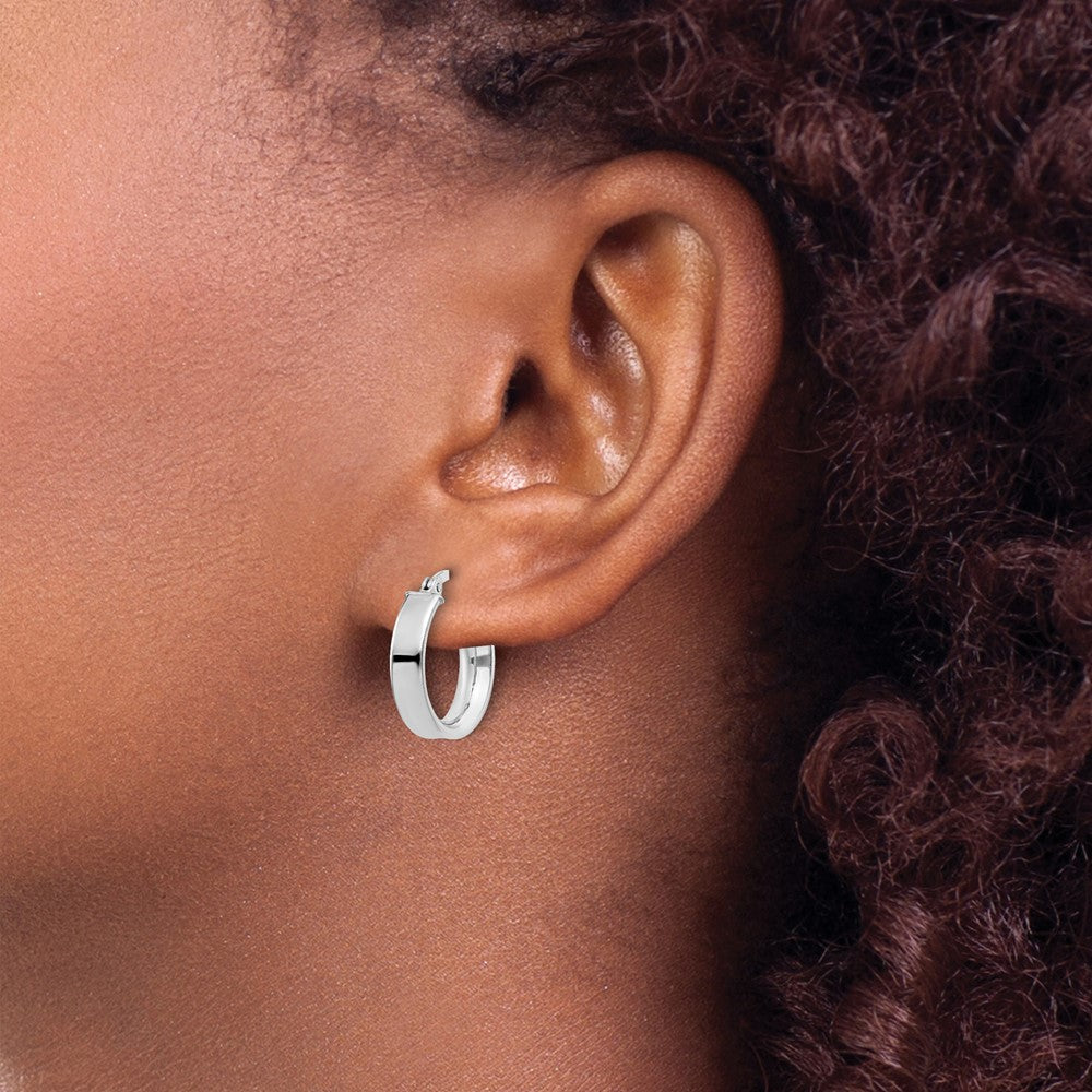 Sterling Silver Rhodium Plated 4X16mm Hoop Earrings
