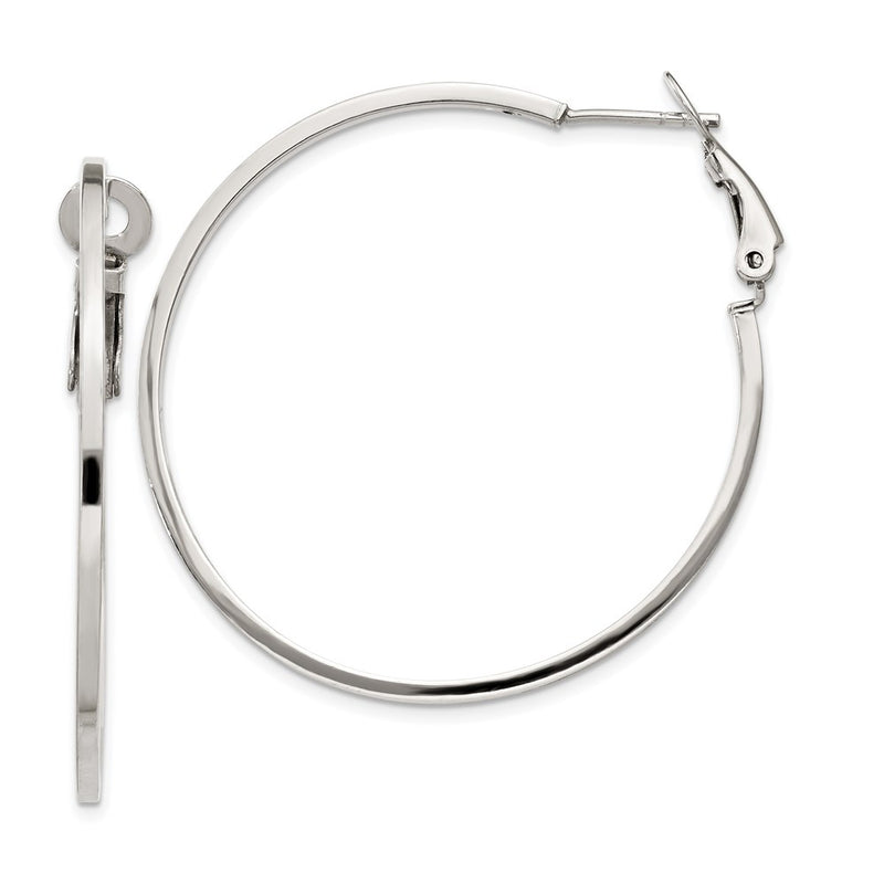 Sterling Silver Rh-Plated 1.5X40mm Omega Back Round Hoop Earrings