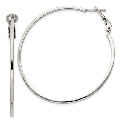 Sterling Silver Rh-Plated 1.5X50mm Omega Back Round Hoop Earrings