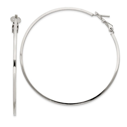 Sterling Silver Rh-Plated 1.5X60mm Omega Back Round Hoop Earrings