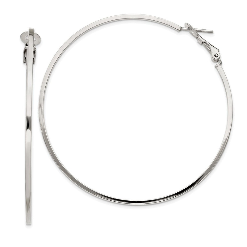 Sterling Silver Rh-Plated 1.5X60mm Omega Back Round Hoop Earrings