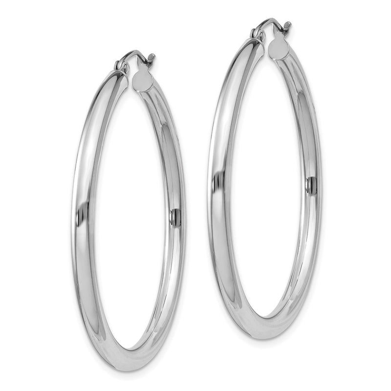 Sterling Silver Rhodium-Plated 3mm Round Hoop Earrings