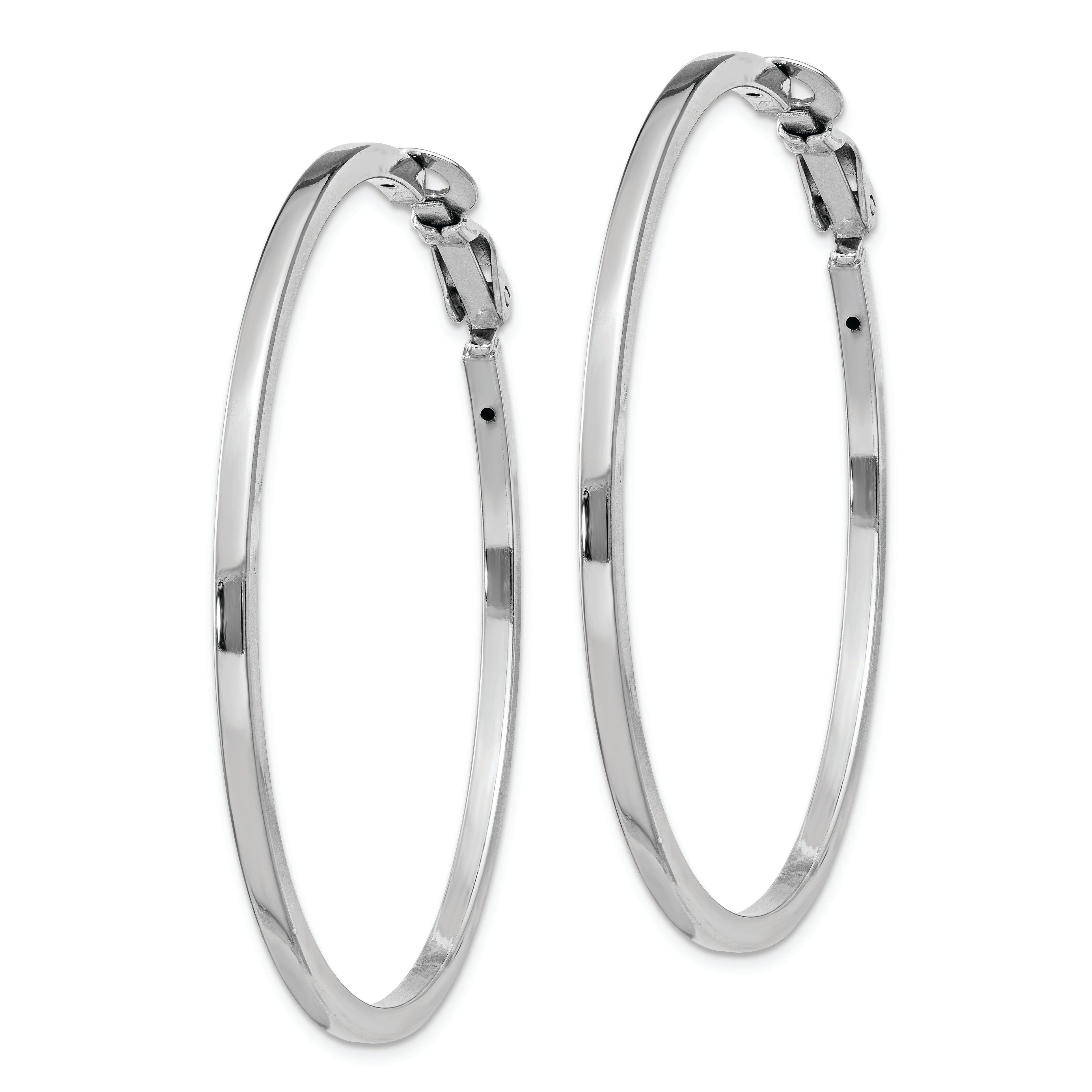 Sterling Silver Rh-Plated 2X50mm Omega Back Round Hoop Earrings