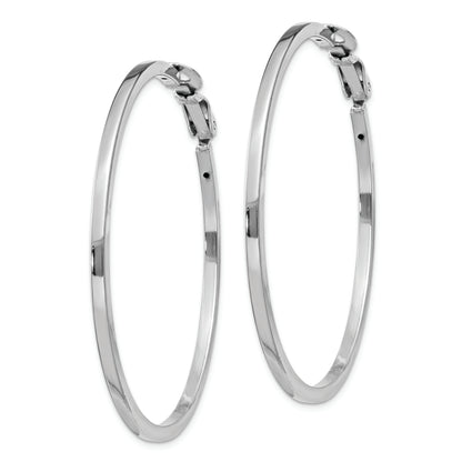 Sterling Silver Rh-Plated 2X50mm Omega Back Round Hoop Earrings
