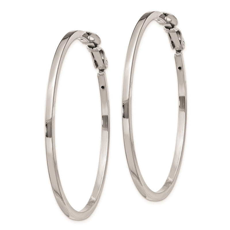 Sterling Silver Rh-Plated 2X50mm Omega Back Round Hoop Earrings